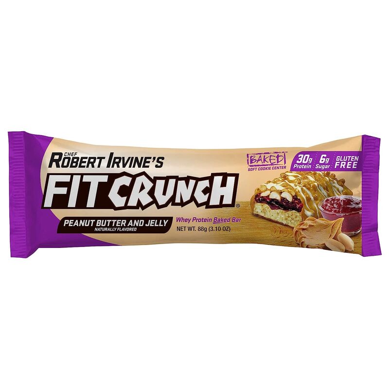 FITCRUNCH Full Size Protein Bars, Designed by Robert Irvine, 6-Layer Baked Bar, 6g of Sugar, Gluten Free & Soft Cake Core (Peanut Butter and Jelly)